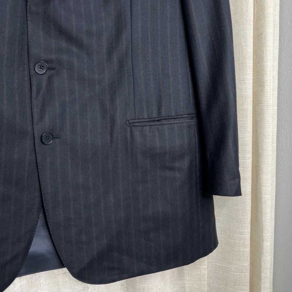 Ermegegildo Zegna 100% Wool Blazer Navy Blue Brown Stripe Men's Size EU 58 US 48